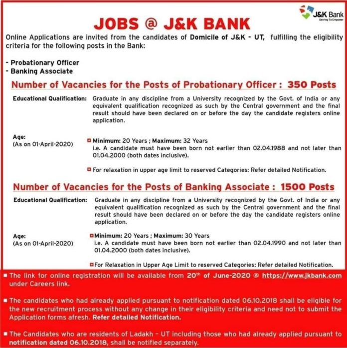 JK Bank job opening 2020