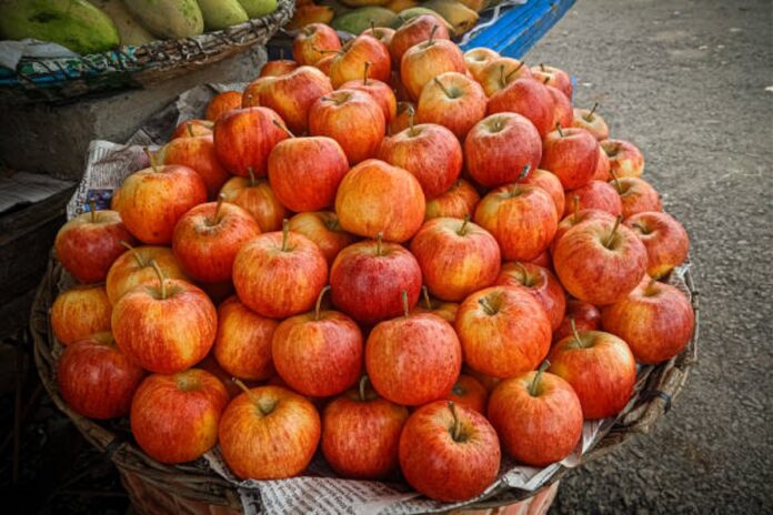 Collection of kashmiri apple in the fruit market ready for sale.